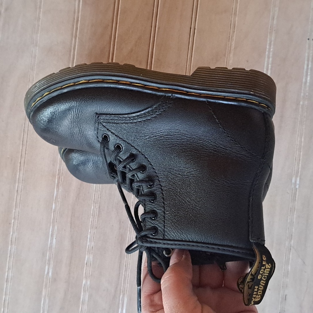 Dr. Martens 1460 T Blk Leather Lace-Up Side Zip Combat Boots Toddler Classic - Picture 4 of 10